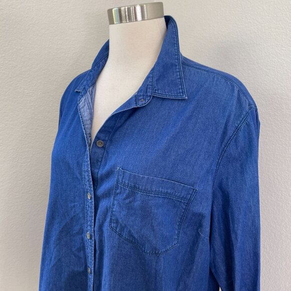 Old Navy Womens Plus XXL Blue Classic Button Up Chambray Shirt Long Sleeve Top - Picture 2 of 9